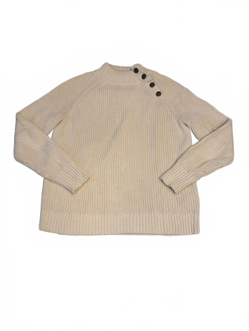 J. Crew Cream Ribbed Knit Sweater With Button Shoulder Detail
